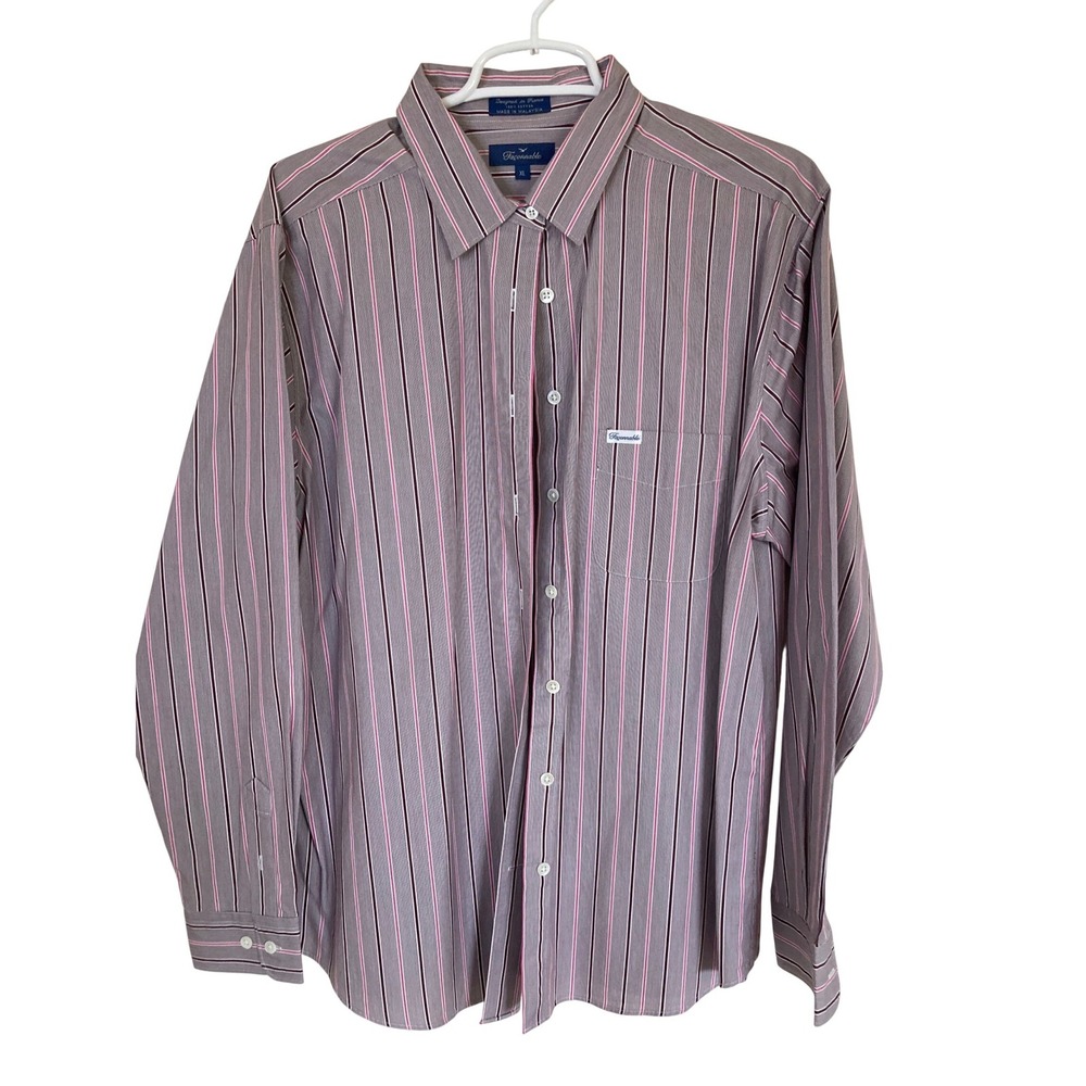 Faconnable Womens XL Long Sleeve Striped Button Down Shirt Pink Cotton French